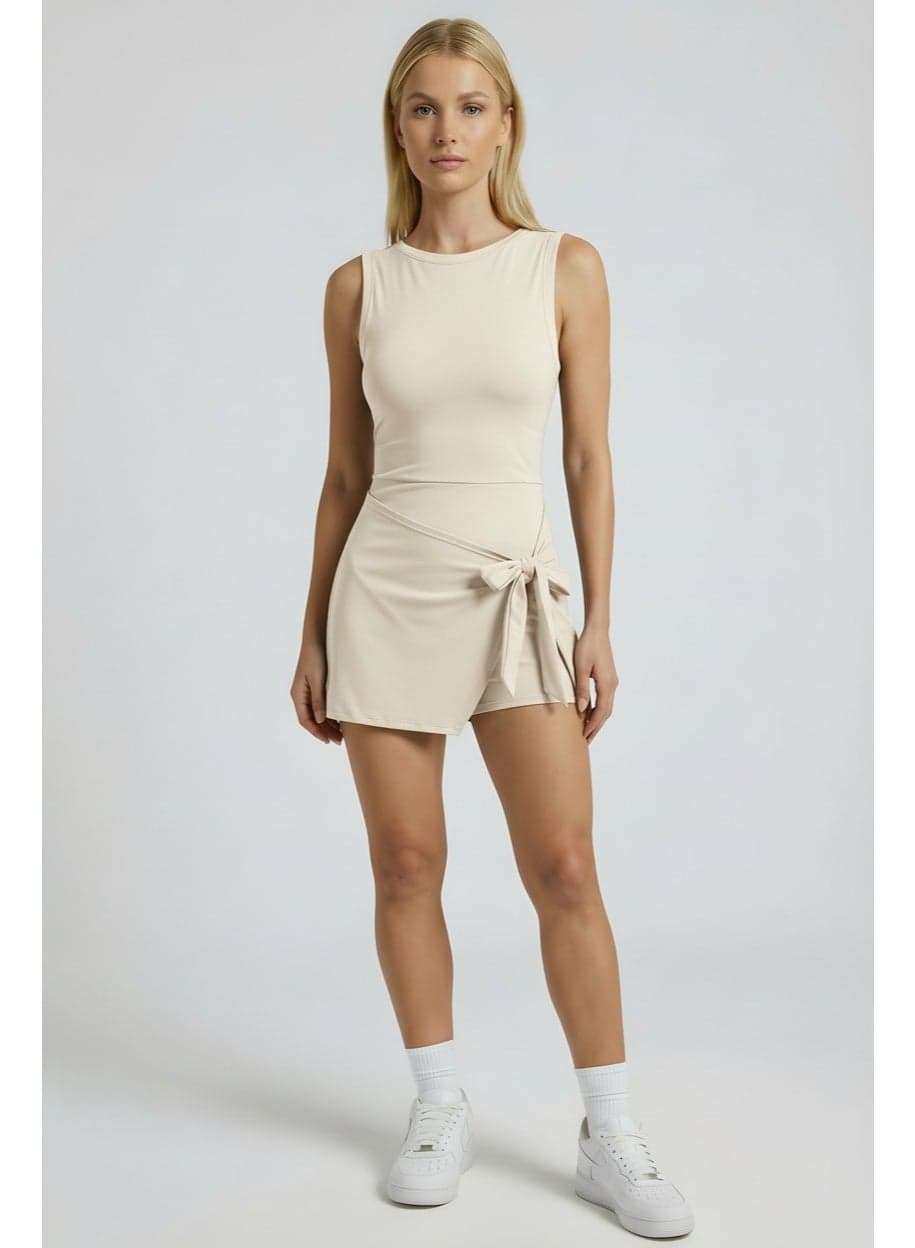 Padel & Tennis Dress with Built-in Shorts - Beige - SVL