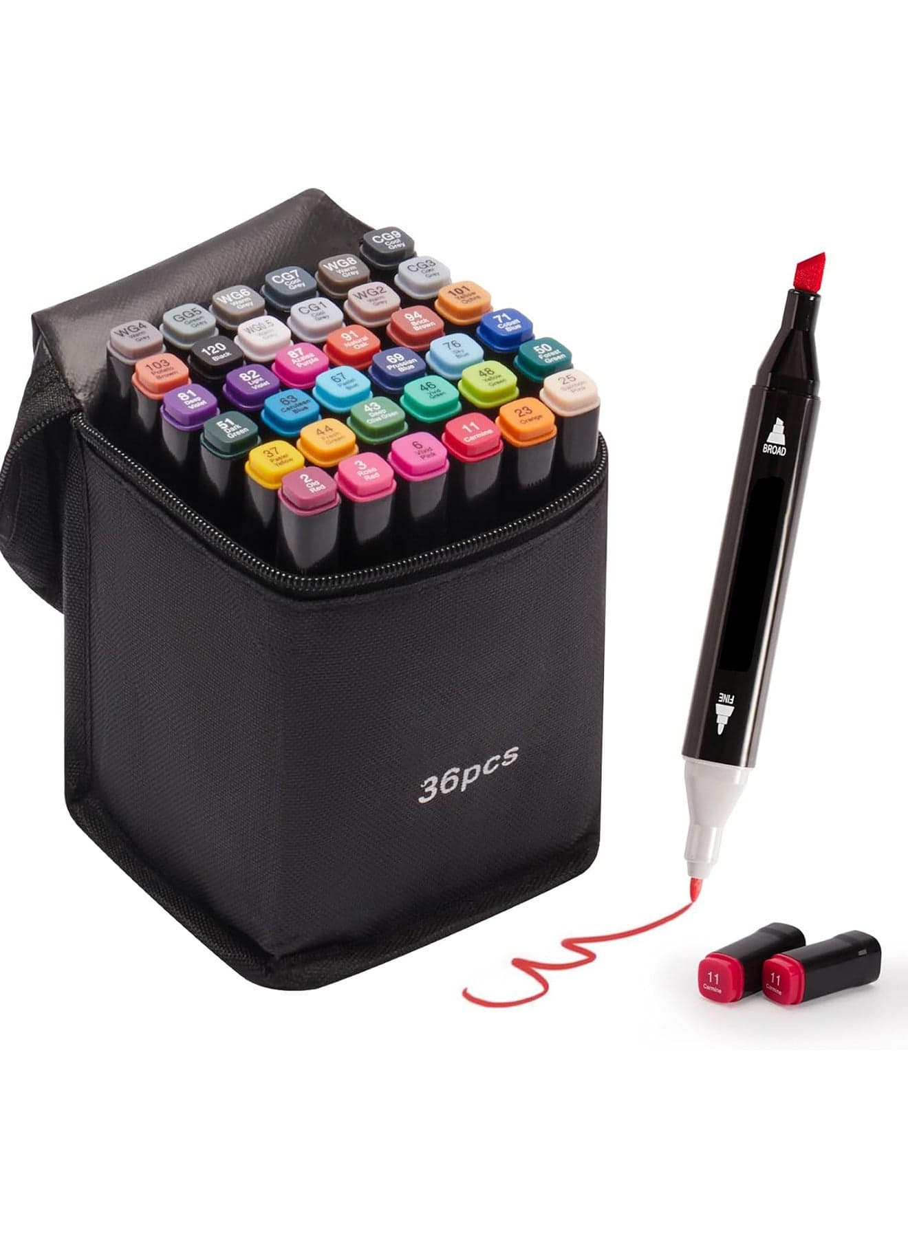 36 Colors Dual Tip Art Markers Set Alcohol-Based Colored Markers & Drawing Pens for Kids & Adults, with Pen Holder & Case, Perfect for Sketching, Coloring, Painting, Anime & Art Projects