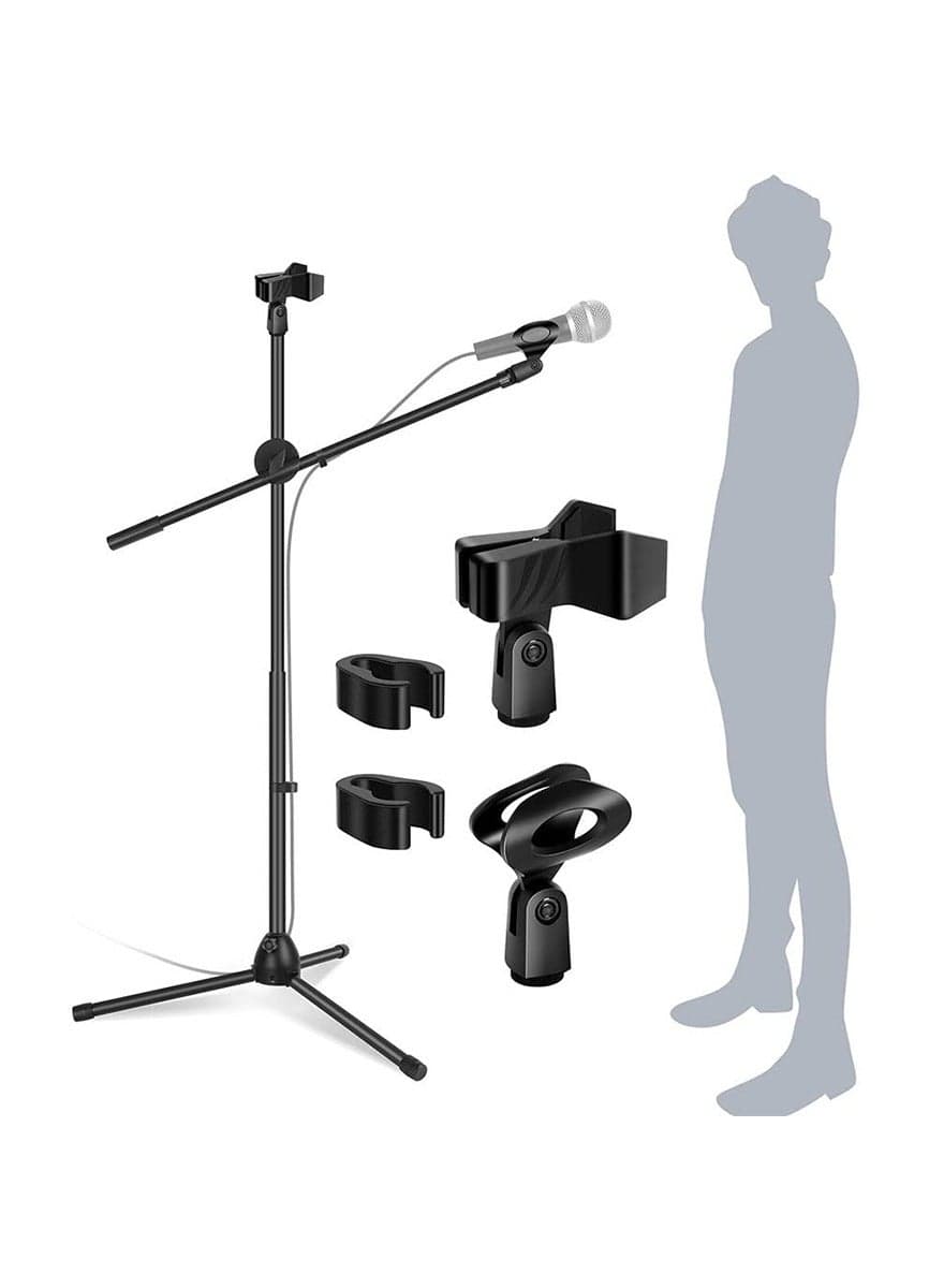 Mic Stand, Double Support Tripod Microphone Stand, Floor Boom Mic Stand Height Adjustable from 29.5" to 59" with 2 Mic Clips for Singing Stage Performance Party Mic Mount