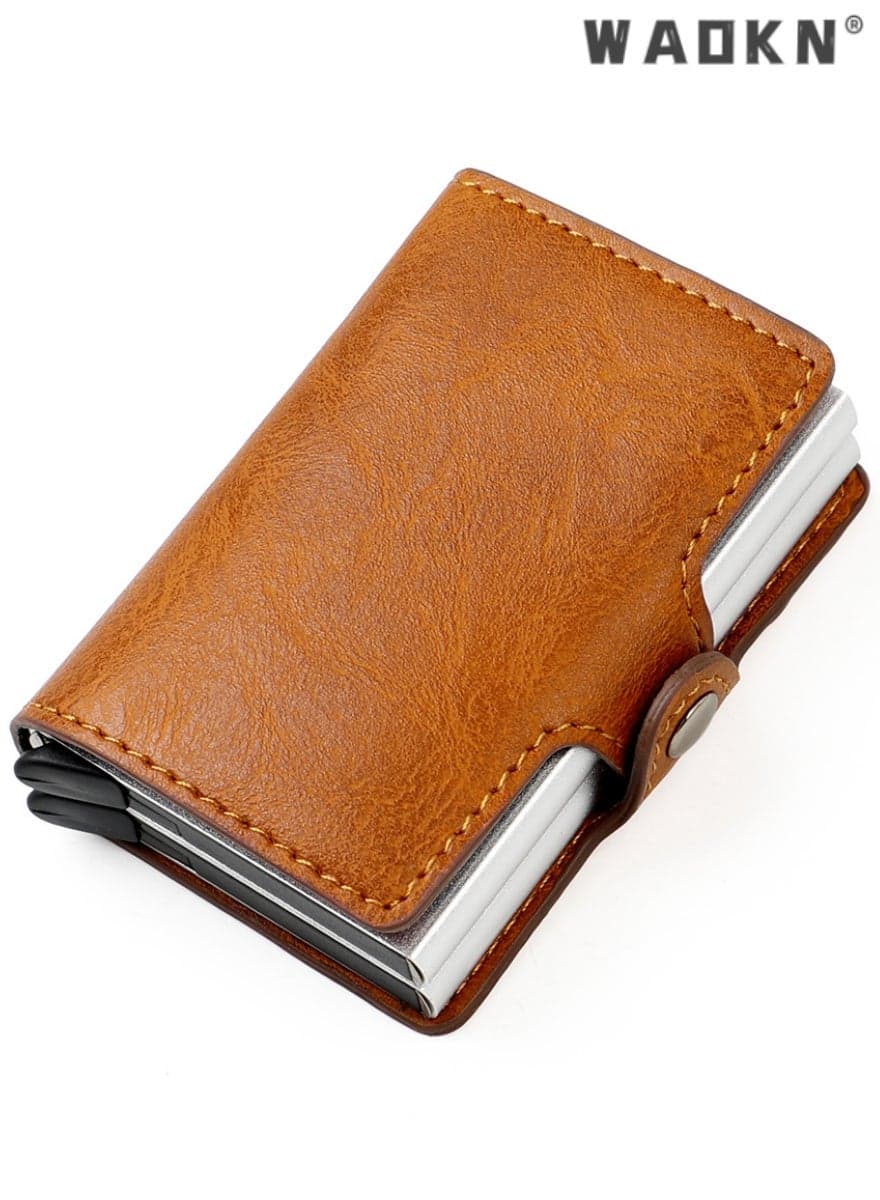 Wallet for Men Credit Card Holder, Automatic Pop Up Wallet with RFID, Leather Slim Card Case Front Pocket Anti-theft Travel Thin Wallets, Metal Money Organizers for Women Up to Holds 16 cards+ Cash