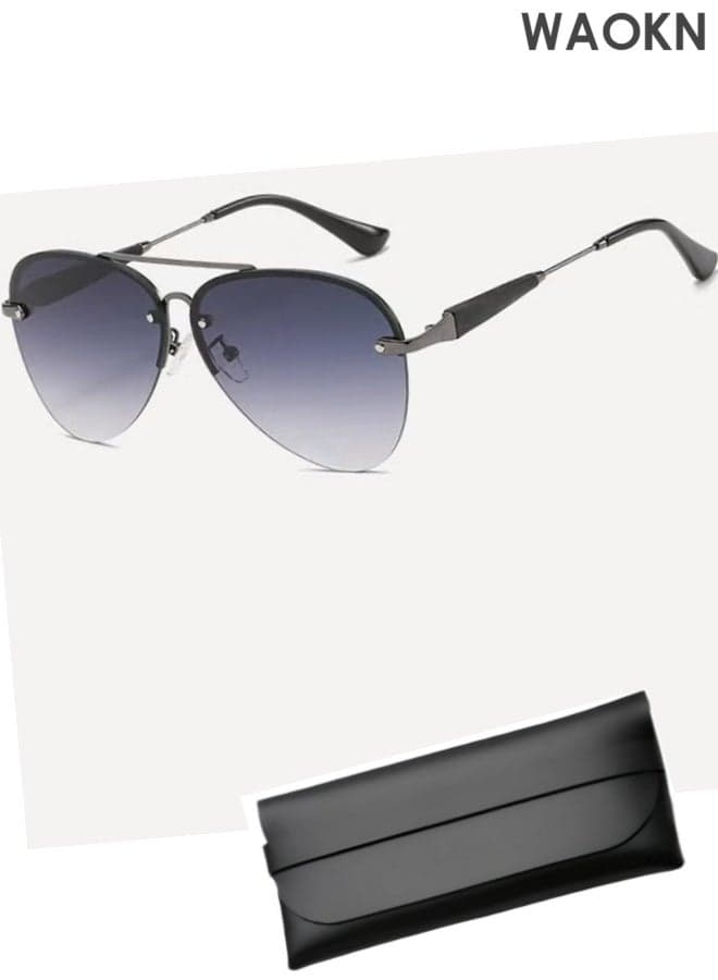 Half Frame Toad Style Sunglasses,Series UV Protection SunglassesGrey gradient lens,Sunscreen makes your face look small and fashionable,unisex,Metal frame,Gift glasses storage box,Fashionable and versatile, not picky about face shape.