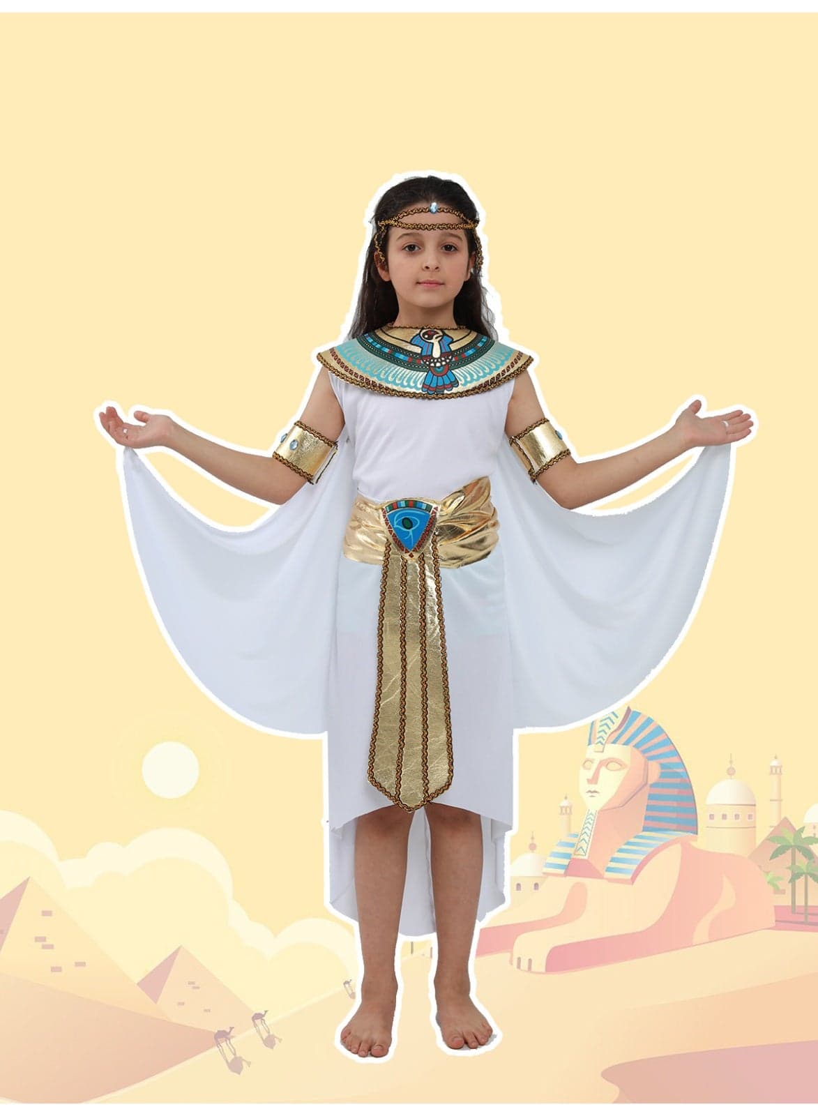 Pharaoh and Cleopatra Cosplay Costumes - Halloween Egyptian-themed Children's Prince and Princess Outfits (Ages 11-14)