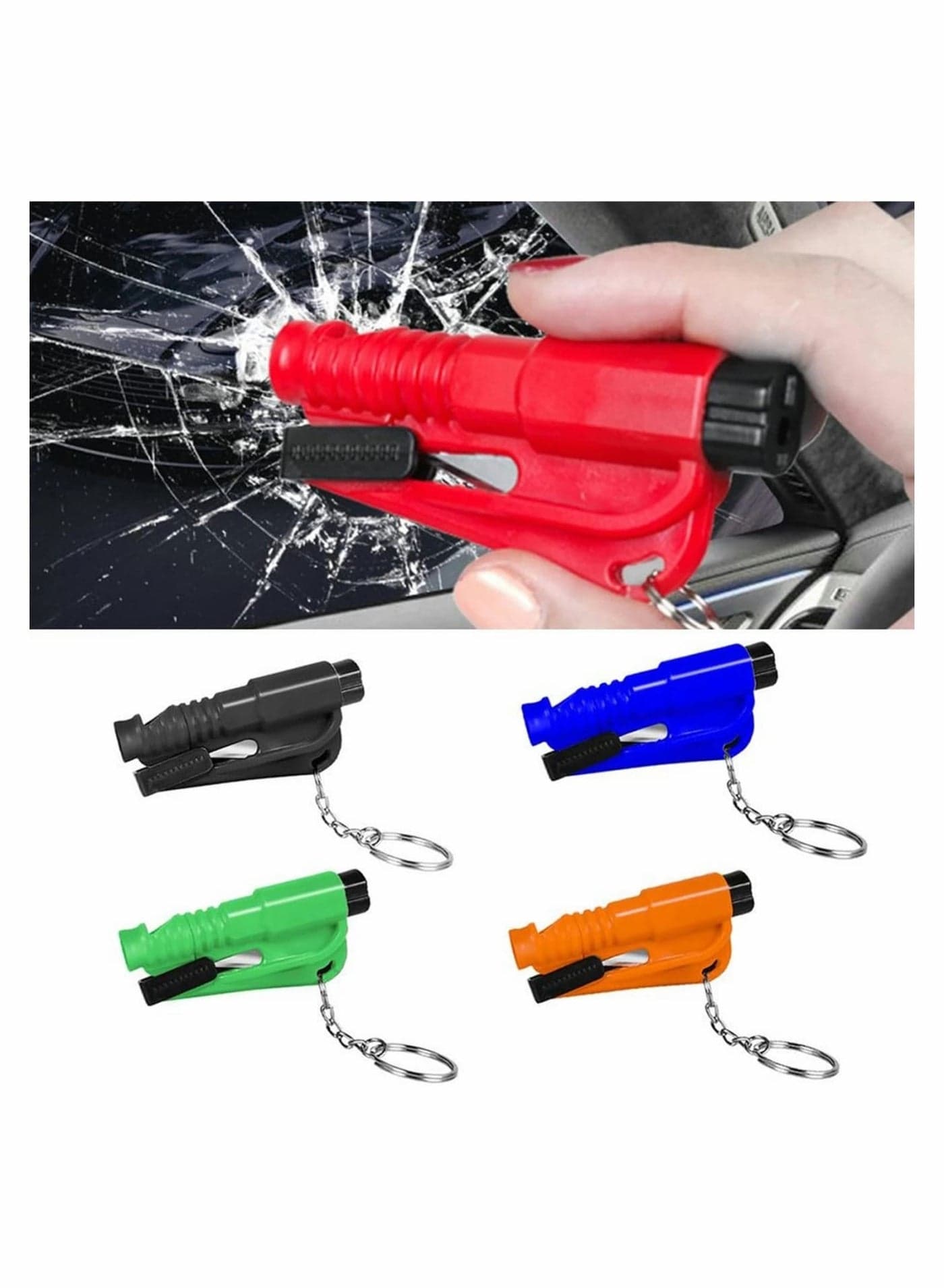 Emergency Escape Tool with Key Chain, Safety Window Glass Hammer for Cars, Car Seat Belt Cutter Emergency Escape Tool Glass Break Hammer, Used for Escape (4 Pcs)