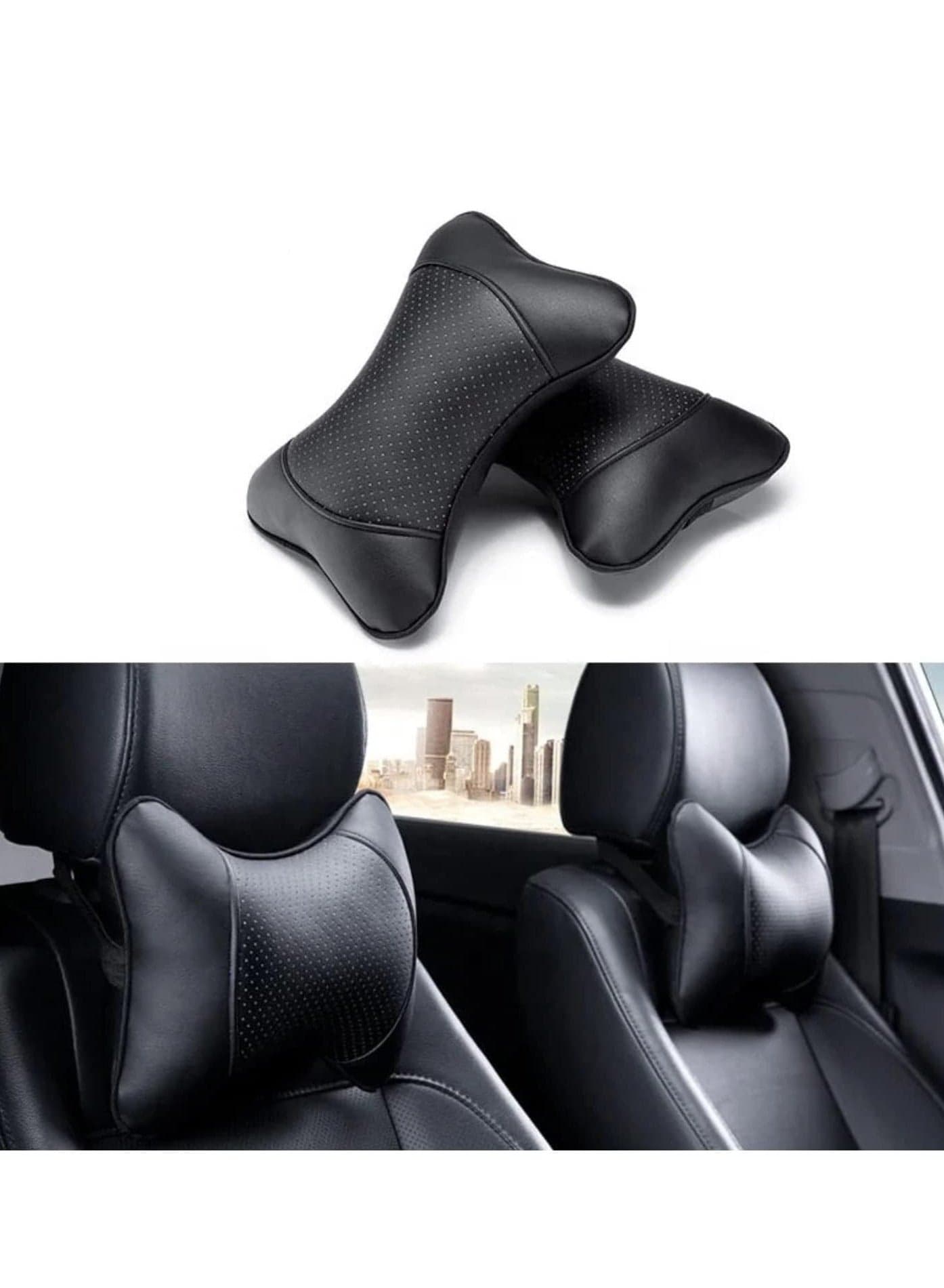 Car Neck & Back Pillow Set - Neck & Lumbar Support Pillow for Chair, Car Seat, Wheelchair, Gaming, Office Chair - Enhanced Comfort Memory Foam Headrest & Back Cushion (B), black