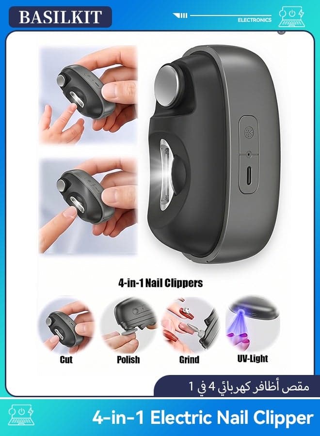 Electric Nail Clipper for Kids & Adults (grey), 4-in-1 Automatic Trimmer & Polisher with LED Light, Magnetic Dust Cover, 2 Speeds & USB-C Rechargeable, Safe Nail Clippers for Baby & Elderly Care