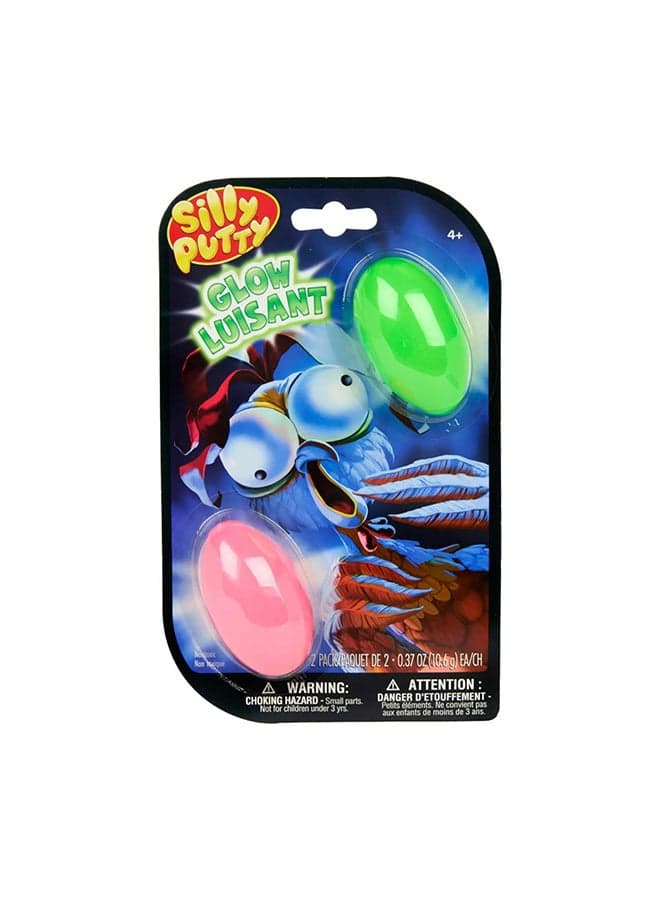 Silly Putty Glow-in-the-Dark Pack of 2 – Assorted Color-Changing Eggs, Sensory Fidget Toy, Classic Stretchy Putty for Kids Ages 4+, Non-Toxic Gift
