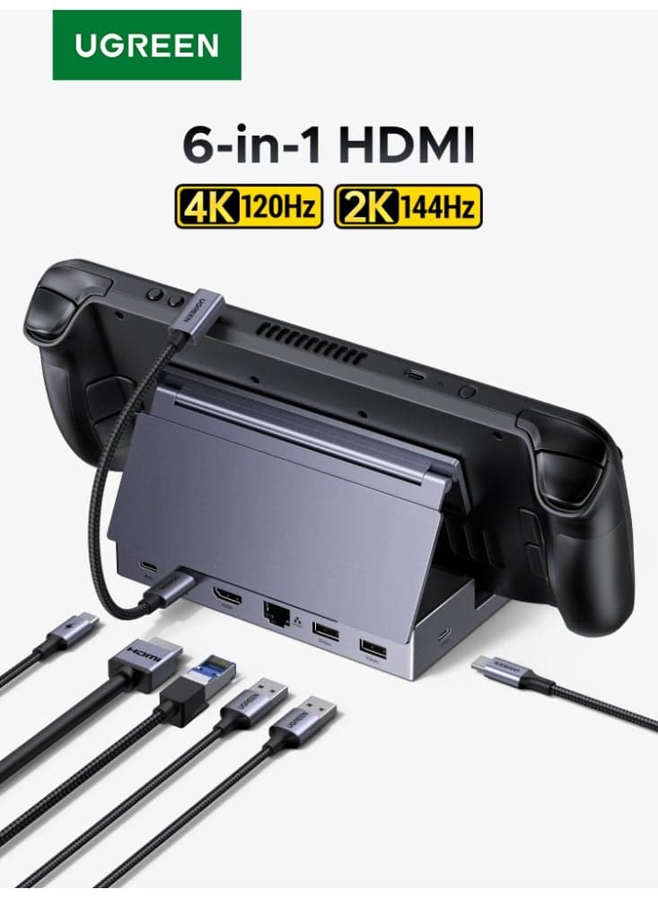 Nintendo Switch 2 1Docking Station, Steam Deck Dock Hub, ROG Ally Gaming Extension,4K@120Hz HDMI Output, RJ45 1000Mbps Ethernet,100W PD Fast Charging, 2 USB-A + USB-C Hub, Compatible with Steam Deck / ROG Ally / NS 1/NS 2