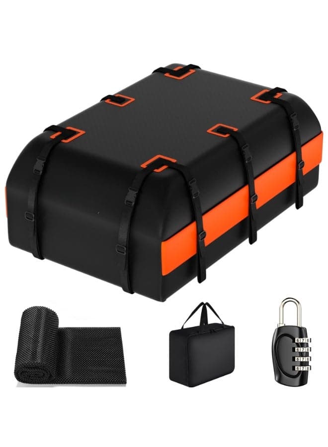 130*100*43cm Car Rooftop Cargo Bag Carrier, Soft Roof Top Luggage Bag for All Vehicles with/Without Rack with Waterproof Zip, Anti-Slip Mat, Luggage Lock, Storage Bag, Door Hooks