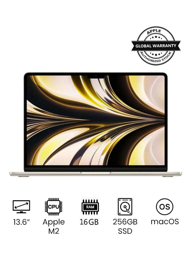 MacBook Air MC7W4 13.6-Inch Display: Apple M2 chip with 8-core CPU and 8-core GPU, 16GB RAM/256GB/(International Version) Starlight