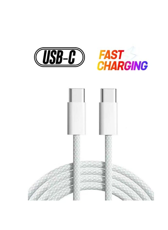 USB C to USB C Cable 1 M, 60W Braided, Faster Charging Cord, Power Delivery PD Cable Type C, Compatible with iPhone 15/15 Pro/15 Plus/15 Pro Max,iPad Mini/Pro, MacBook Pro/Air, White
