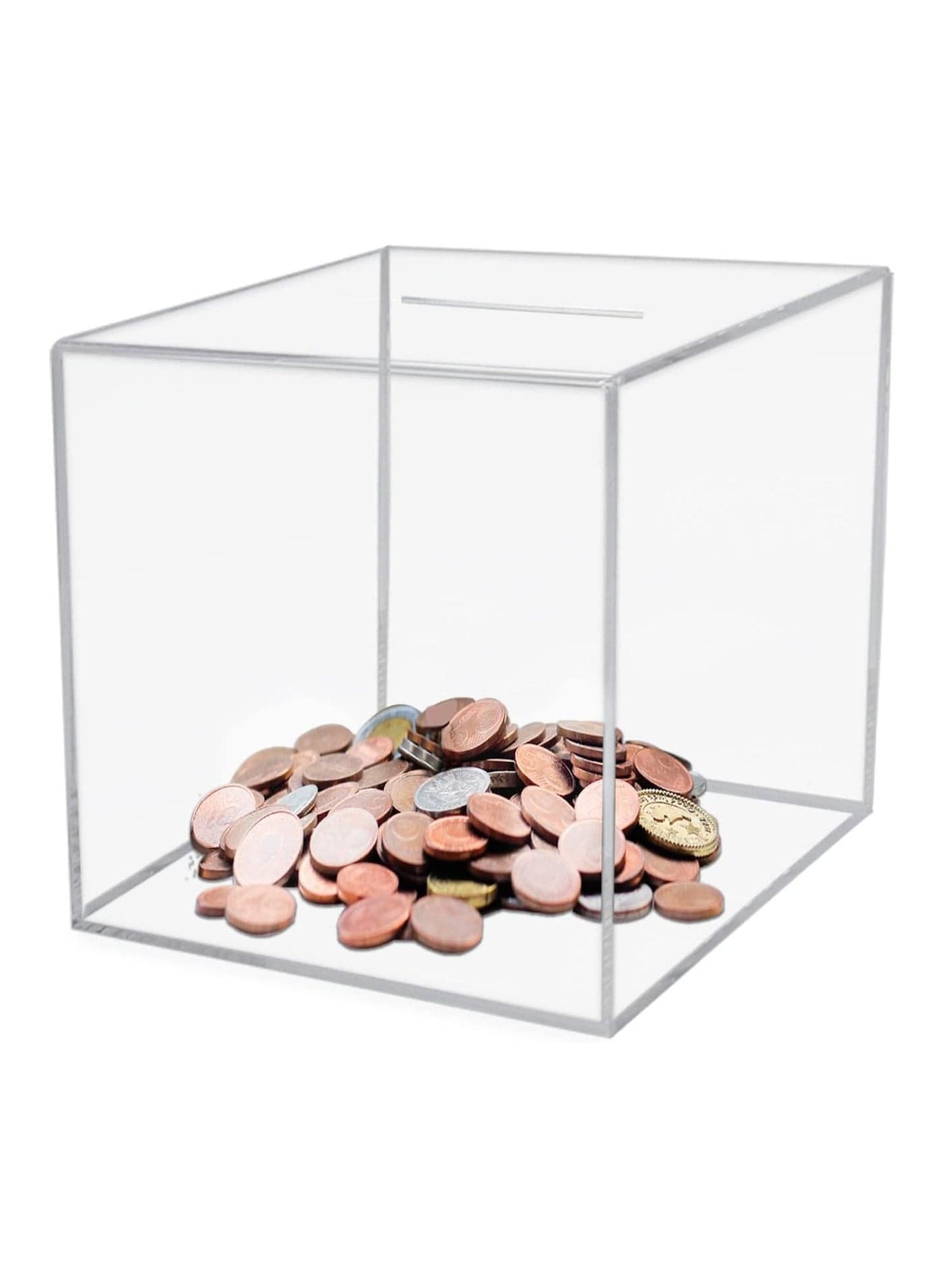 18 × 18 cm Acrylic Piggy Bank - Break to Open Square Money Box for Adults (Transparent)