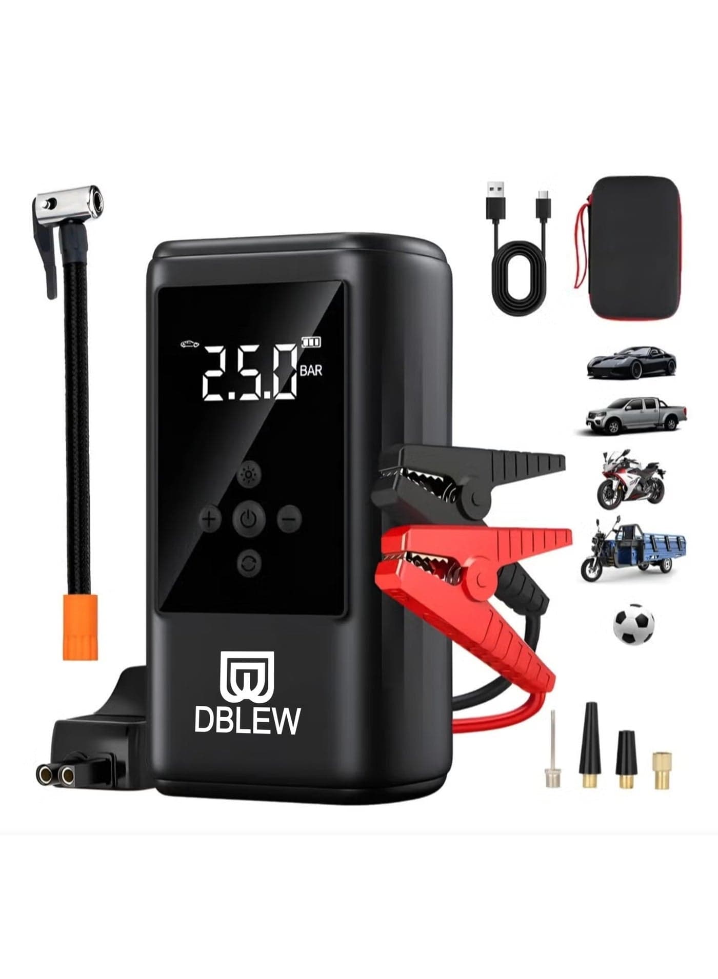 Portable Cordless Car Battery Emergency Starter, Tire Air Pump, Air Compressor To Easily Inflate Tires, LED Display, With Flashlight, Mobile Power Supply, Large Capacity Storage