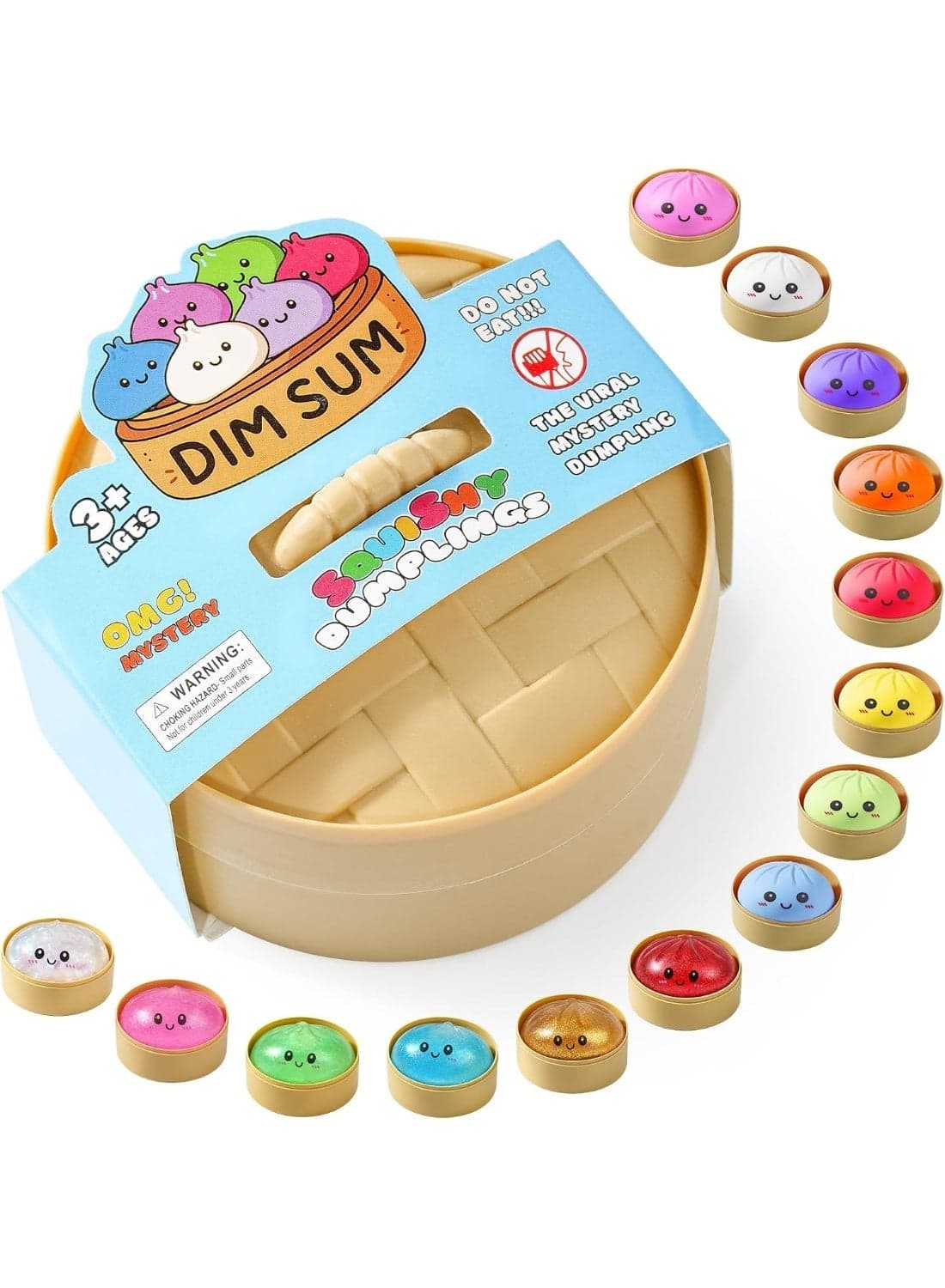 Squishy Dumpling Toy, Dumpling Squishy Mystery Box, Random 1 of 14 Colors, Stocking Stuffers with Food Steamer Stretchy Desk Toy