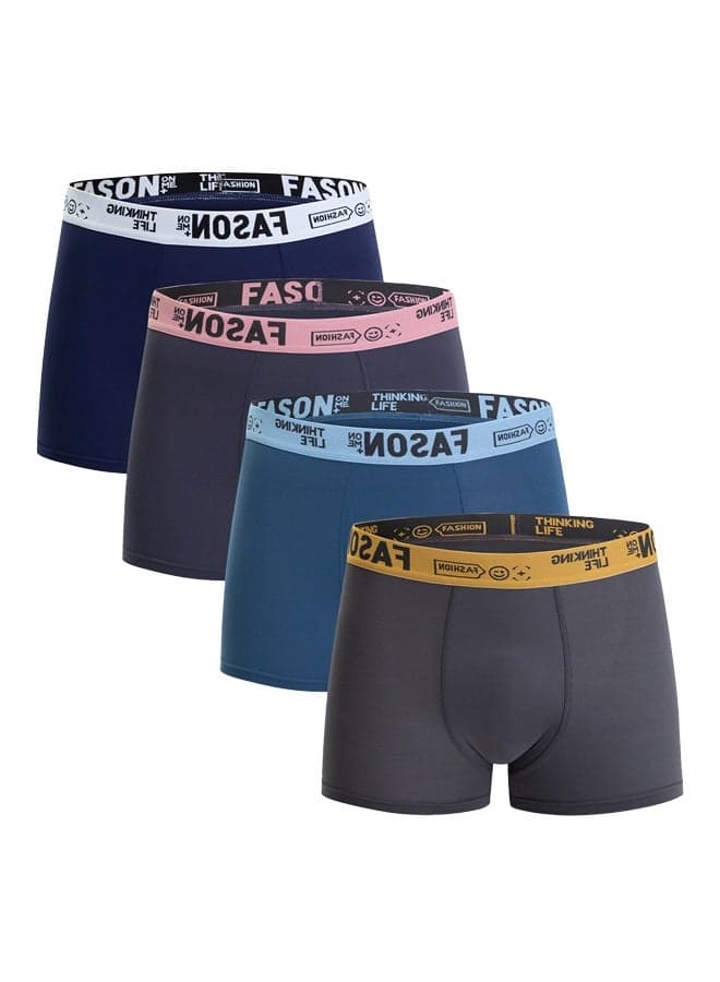 Zeemey 4 Pack Men's Fashion Sort Boxer Briefs & Trunks,Breathable Stretch Cotton Moisture-Wicking Underwear,Modern Fit Low Rise