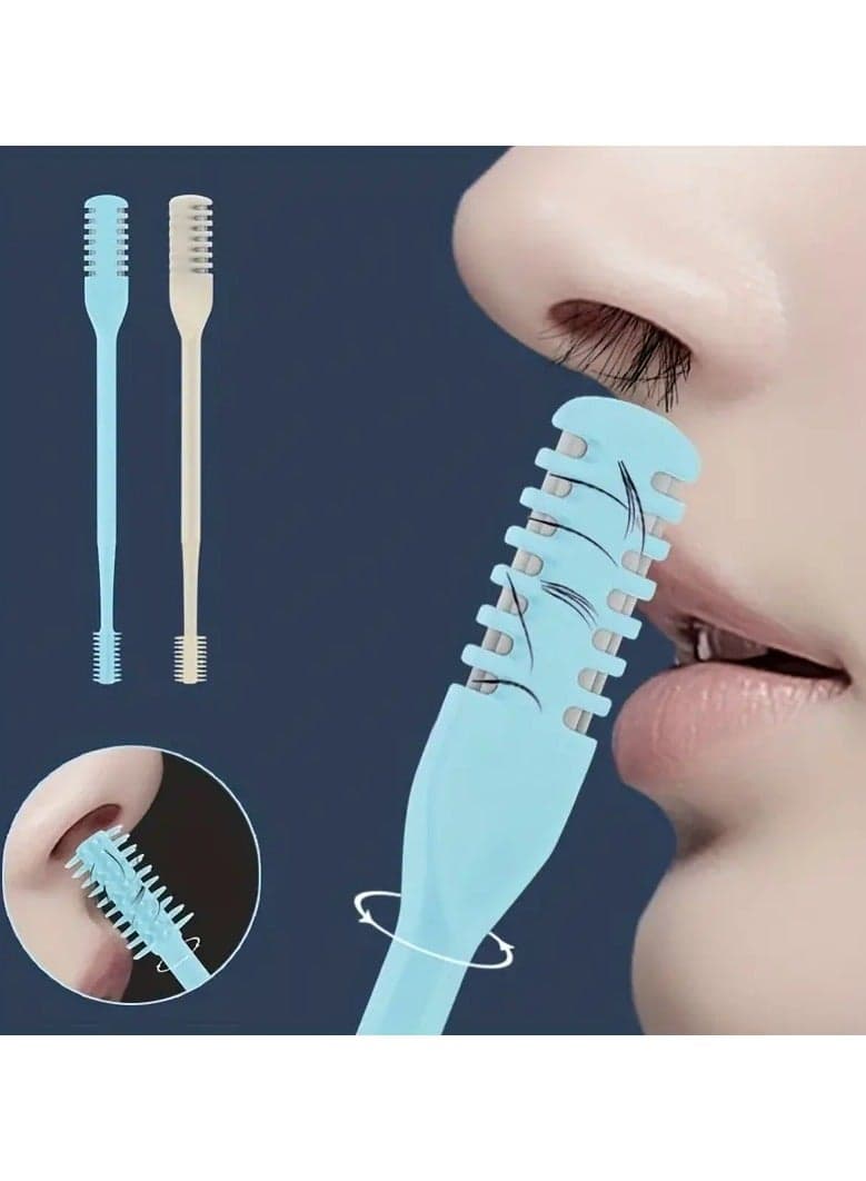 2 Pcs Double-Sided Nose Hair Trimmer – Portable Manual 360° Rotating Nostril Cleaning Tool for Men and Women, Washable & Reusable