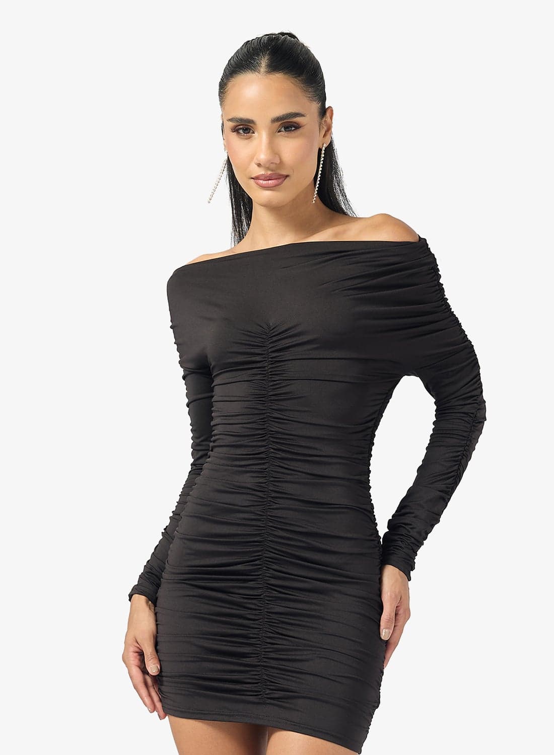 Assymetric Shoulder Draped Bodycon Dress