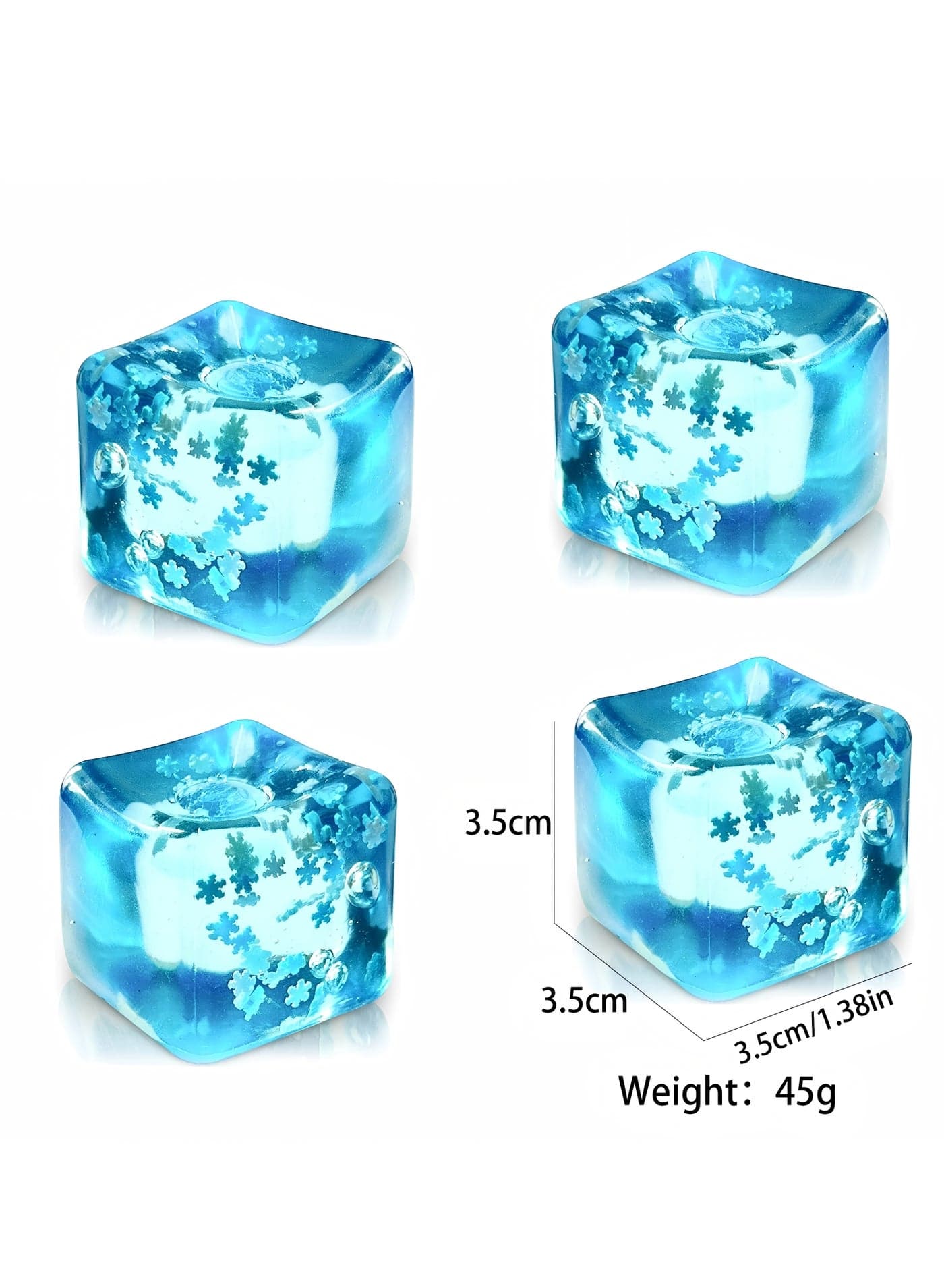 4PCS Stress Balls Ice Cube with Snowflakes Inside for Your Best Mellow and Chill, Snow Pieces Silent Nice Square Shape Anxiety Sensory Squishy Fidget Toy Slow Rise, Classroom Prizes, Calming Kids Adults