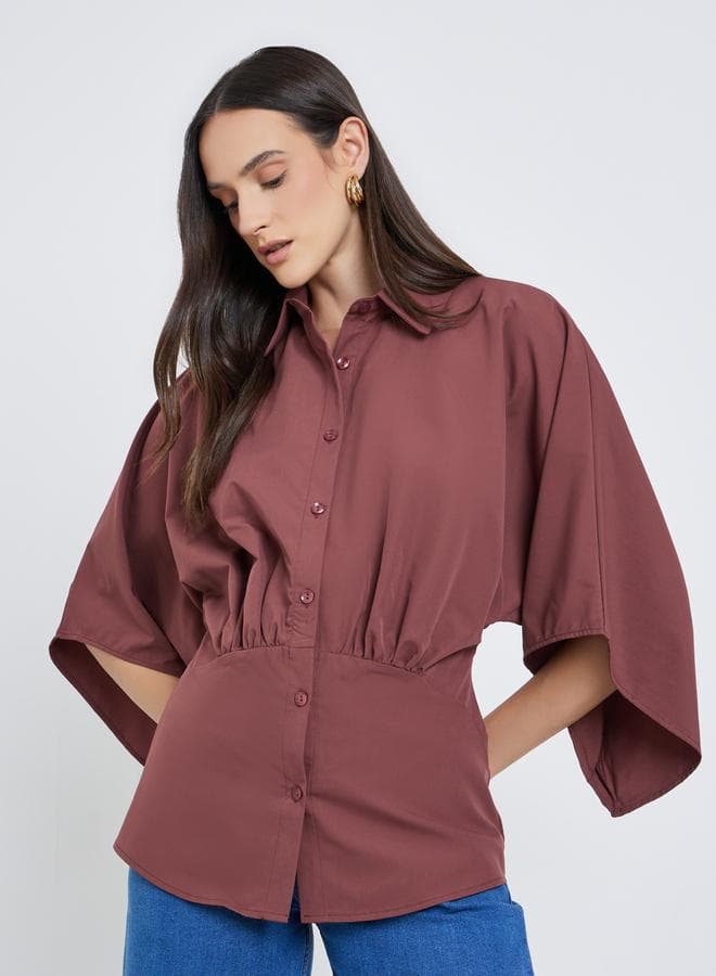 Styli Solid Kimono Sleeve Buttoned Shirt