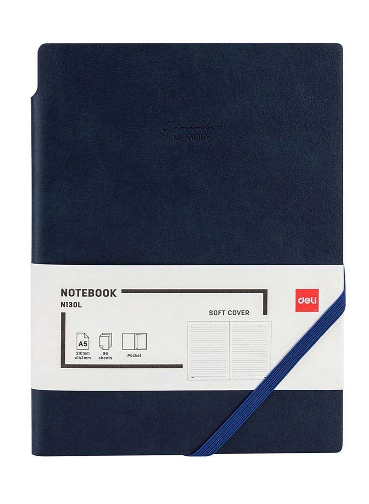 A5 Size Soft Leather Cover Executive Notebook With Elastic Closure 80 Sheets Blue