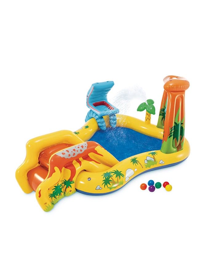 Intex Inflatable Dinosaur Play Center Outdoor Playhouse with Kid Pool Slide, Water Sprayer, Waterfall, and 6 Balls, Multicolor 249x191x109cm 249x191x109cm
