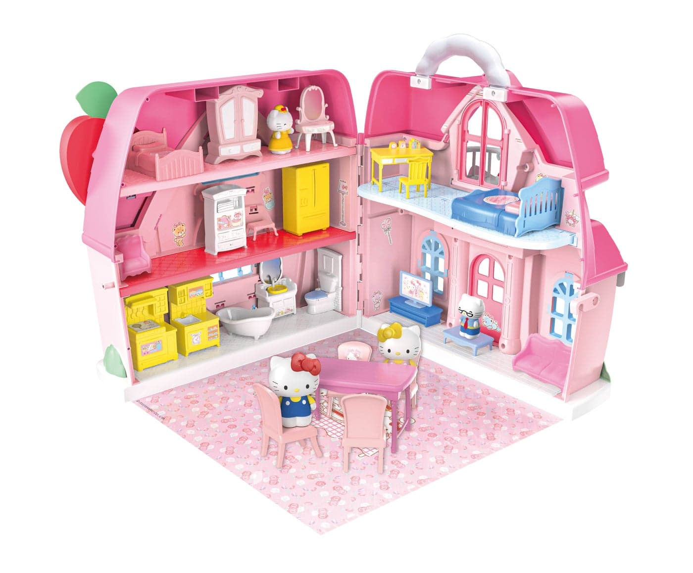 Hello Kitty and Family Cozy Time Home Doll House Playset with Character Figures and Accessories | Includes Figures & Furnitures | Portable Handheld Doll House with Lights & Sound | Imaginative Play for Kids