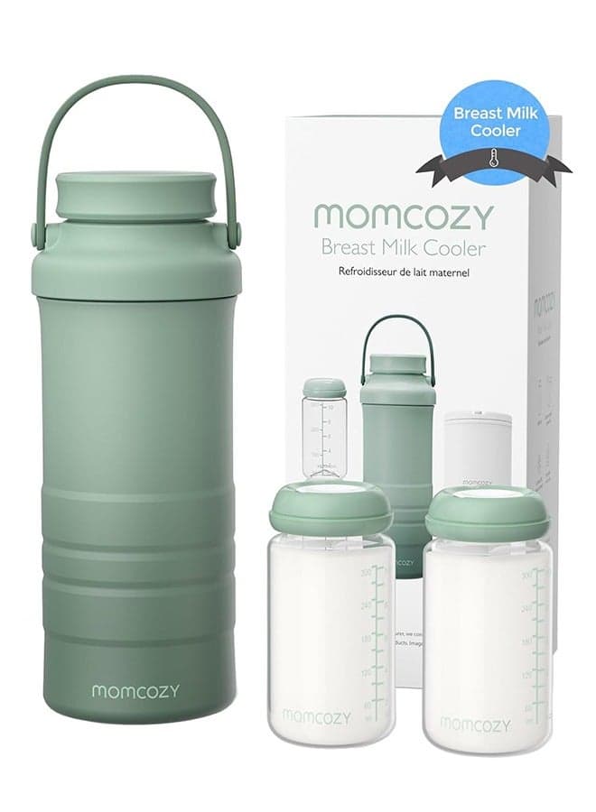 Portable Breast Milk Cooler 22oz for Outdoor, Life Saver with 360° Total Cooling for 24 Hours, Larger Capacity Travel Breastmilk Chiller with 2pcs Baby Bottles for Breastmilk Storage, Green