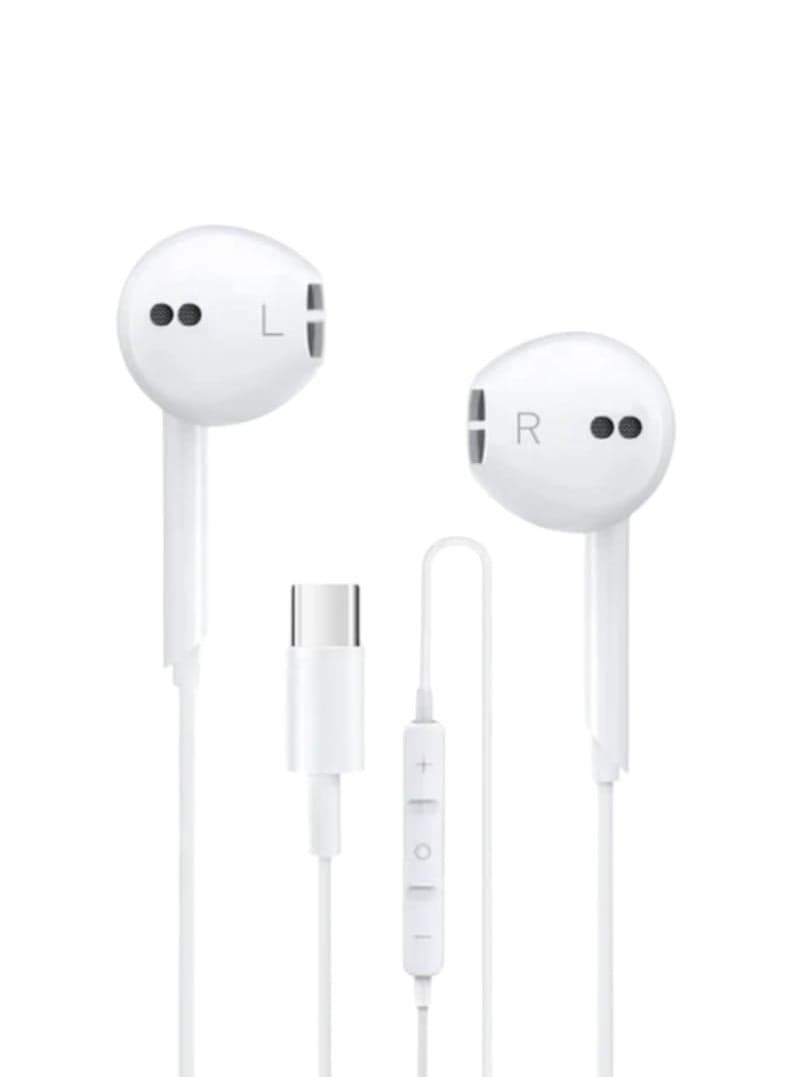 Earphones with Type C Connector Wired In Ear USB C Earphones with Microphone And Volume Control, Compatible with iPhone 16/15 Pro Max, iPad Pro/Air, Samsung And More – White