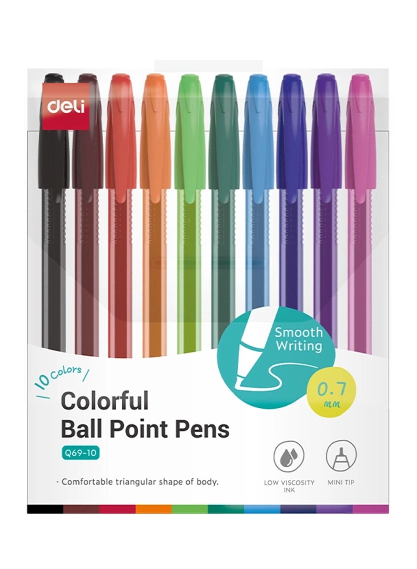 10-Piece Colorful Ballpoint Pens 0.7mm Tip Multicolour