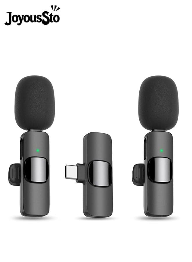 Wireless Lavalier Lapel Microphone for iPhone 15 and 16 Series/Android/Computer Bluetooth Mini Phone Microphones for Video Recording - 2 Clip on Mics with USB C Interface for Video Recording Interview Vlog Auto Sync and Noise Reduction 2.4 GHZ