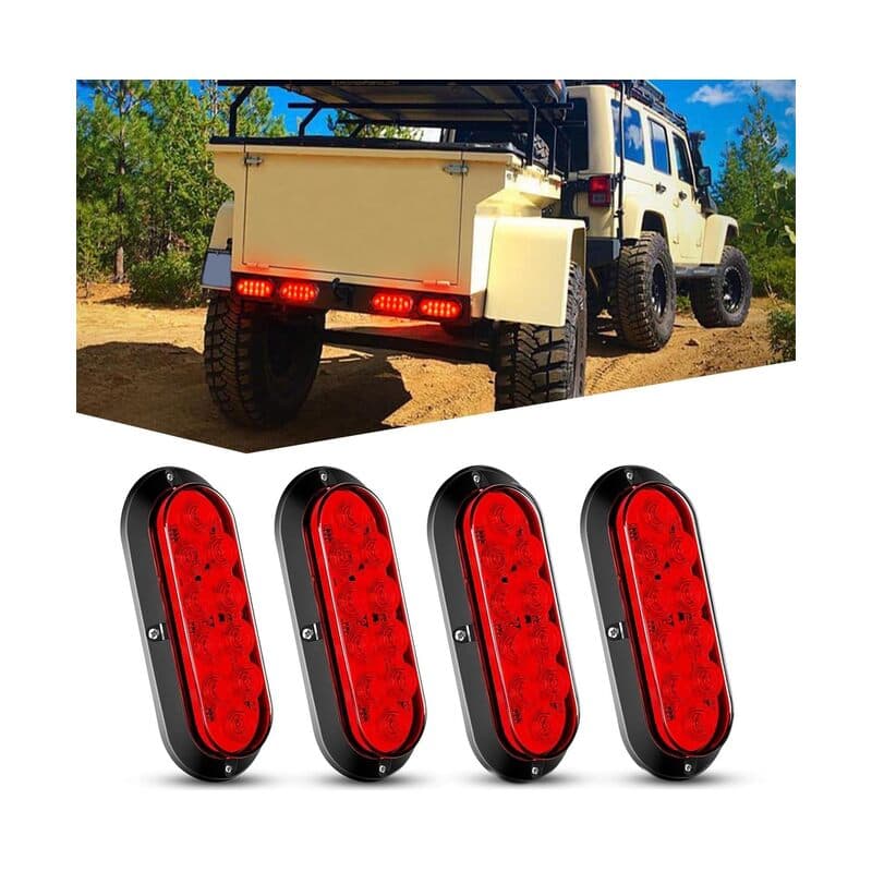 4PCS Oval LED Trailer Tail Light 10 LED Water-proof Reverse Back Up Surface Mount Trailer Lights for Truck Boat Bus Lorry Camper Van Caravan (Color : Red)