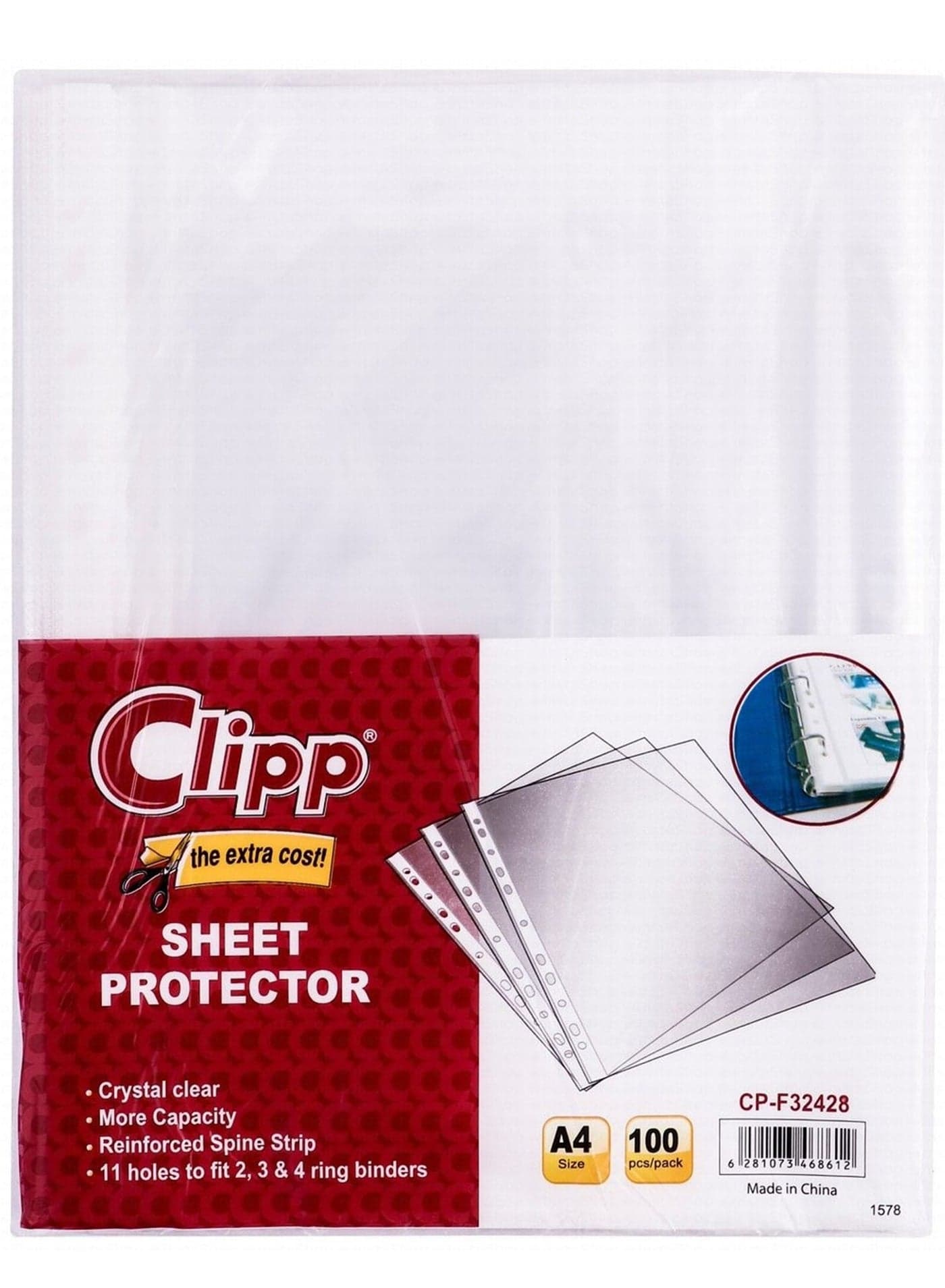 100-Piece A4 Size Reinforcement Punched Pockets 40 Micron Thickness
