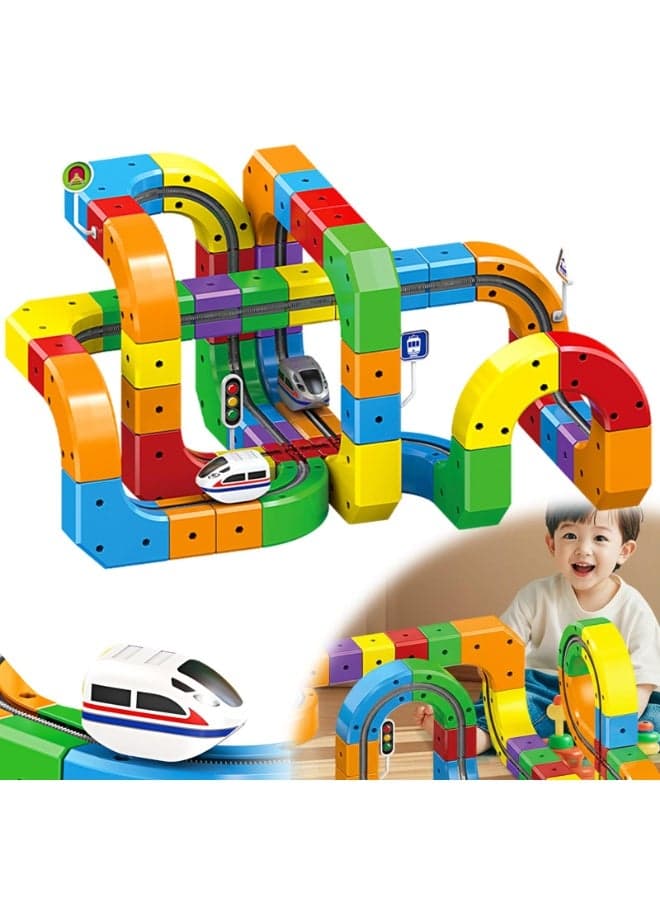 New Electric Train Set, Electric Train Set Flexible Race Track with 2 Cars, Gravity-Defying 3D Stem Learning Toy (Advanced Edition Random Color)