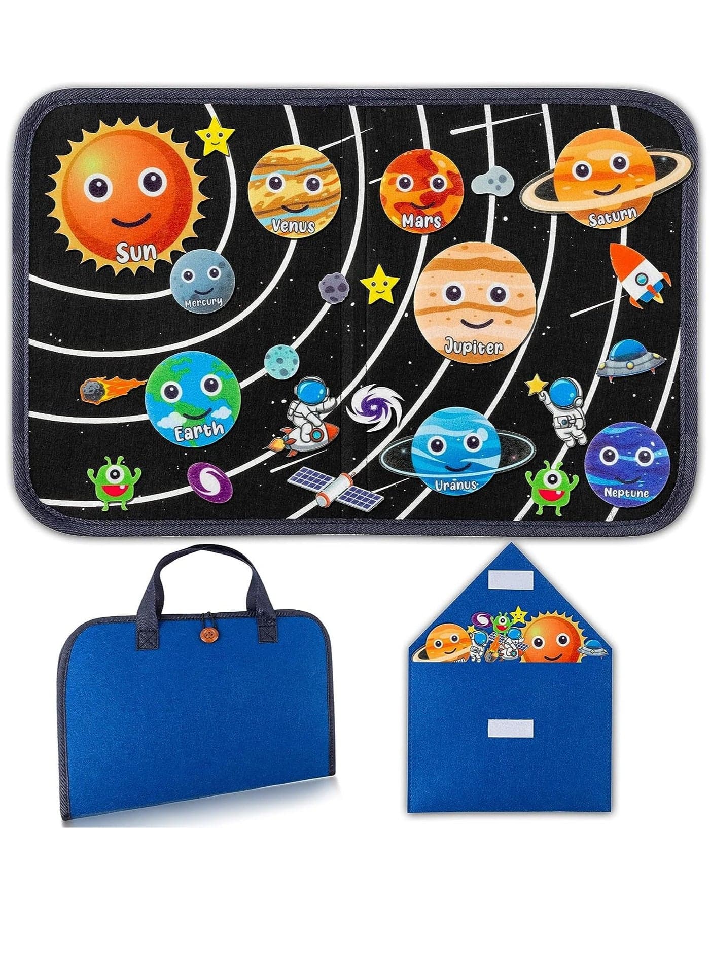 25pcs Outer Space Felt Board Toy Travel Portable Board Game Universe Solar System Planets Astronaut Themed Storytelling Board Preschool Early Learning Interactive Play Kit for Toddlers