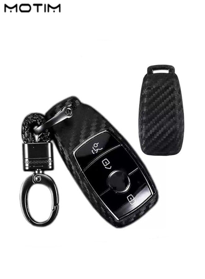Key Fob Cover suitable for Mercedes-Benz, Carbon Fiber 3 Buttons Car Key Shell, Replacement Keyless Entry Remote Case for Mercedes Benz A-Class, B-Class, C-Class, E-Class, S-Class, G-Class, M-Class, V-Class, CLA, CLS, GLA, GLC,GLE, GLK, GL/GLS, SL, SLK/SLC, Viano, Metris
