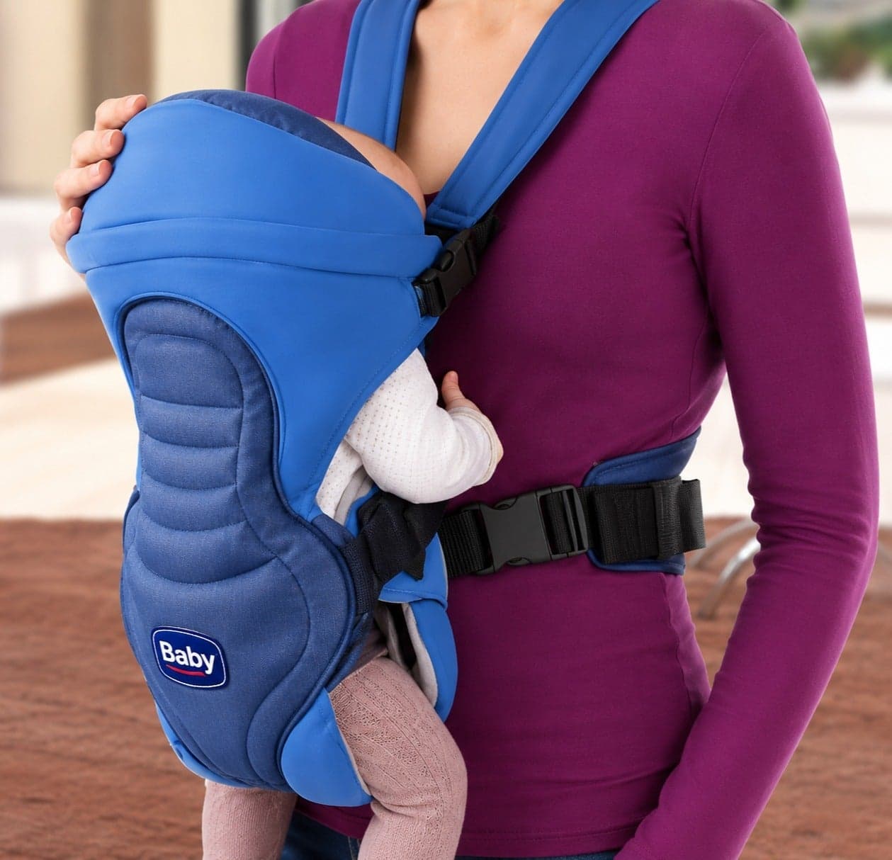 Adjustable Baby Carrier with Waist Support & Breathable Fabric, 3 Carrying Positions Front Facing In / Out & Cradle Carry, Soft Padded Infant Toddler Carrier with Secure Buckles, Lightweight Washable Baby Carrier – Blue