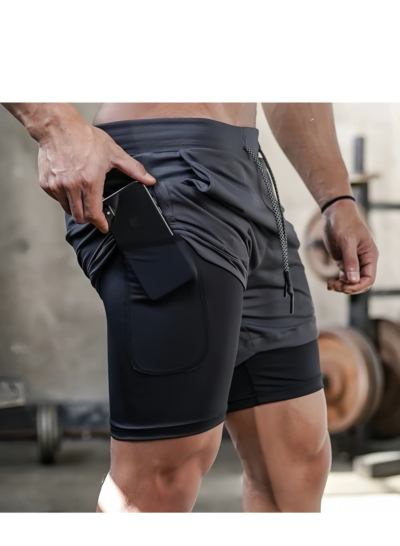 Men's 2-In-1 Athletic Running Shorts, Lightweight Sportwear Quick-Drying Shorts, Fitness Stretch Sports Shorts with Pockets for Phone, No Fading, No Deformation, XXL (165-175CM,65-73KG)