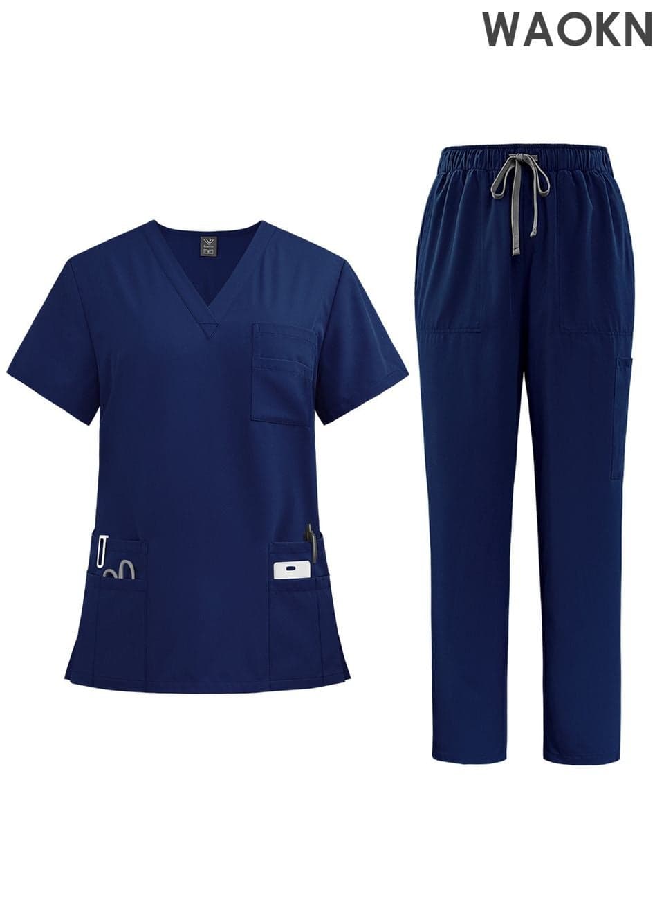 Womens Men Medical Scrubs Set Unisex Scrub Top and Scrub Pant Set Medical Uniform Scrubs Medical Uniform Set meticulously crafted to retain its color without fading with repeated washing (Navy Blue)