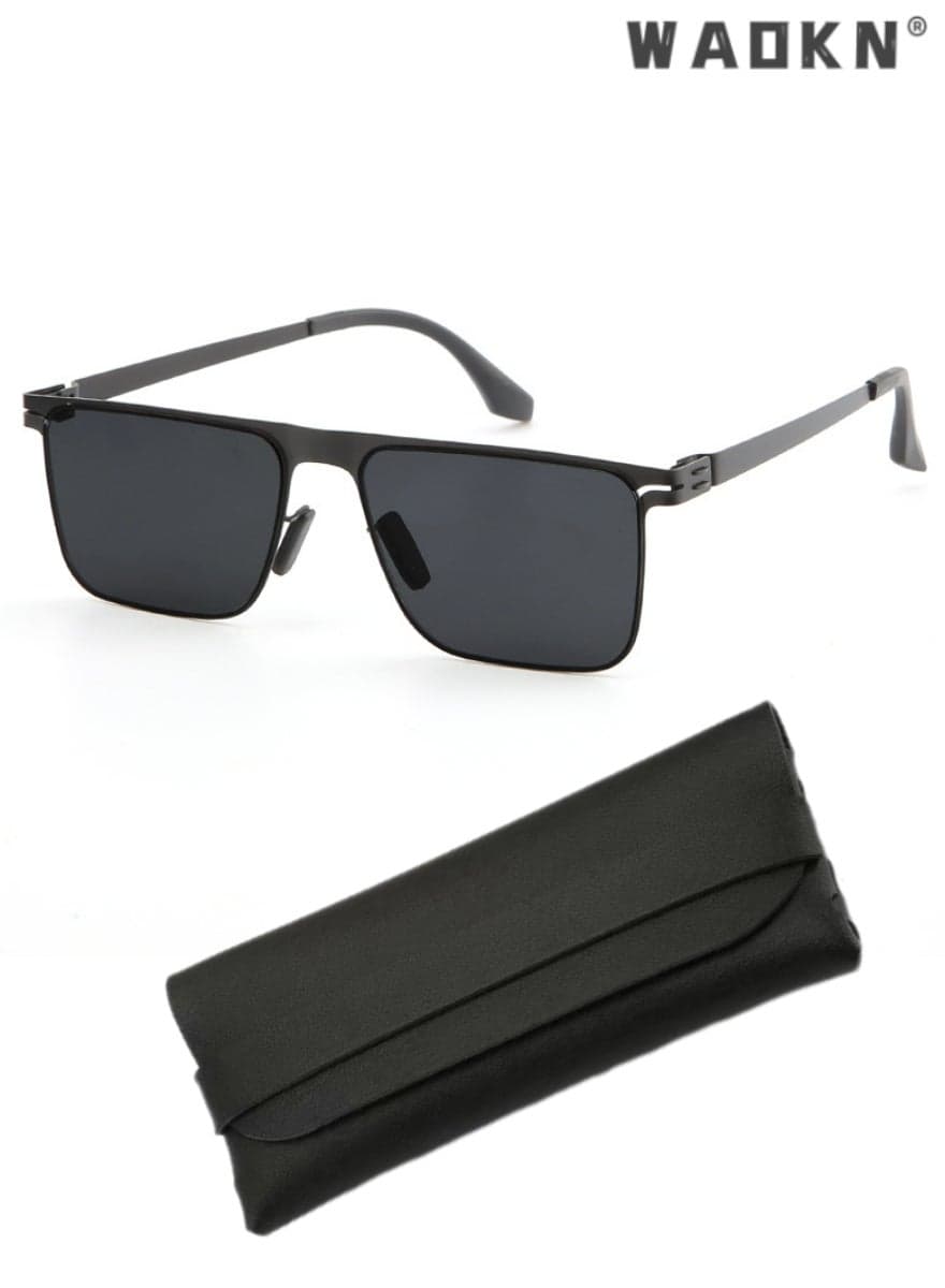 Men's Rectangular Sunglasses UV400 Protection Sun Glasses with Ultralight Metal Frame Fashion Anti-Glare Sun Shades for Men Driving Fishing Golfing Traveling Black