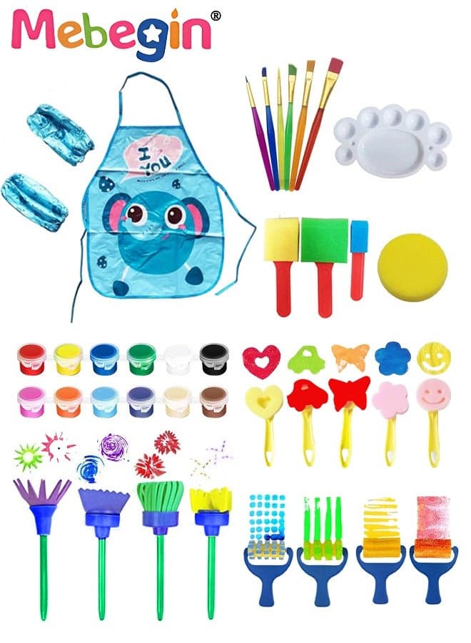 32PCS Acrylic Paints Set with Pair of Sleeves, Waterproof Apron and Other Accessaries, Washable Paint with Assorted Painting Brushes and Sponge, Non-toxic Acid-free Artist and Painting Set, Multifunctional Kids Painting Set, Ideal Gift for Kids