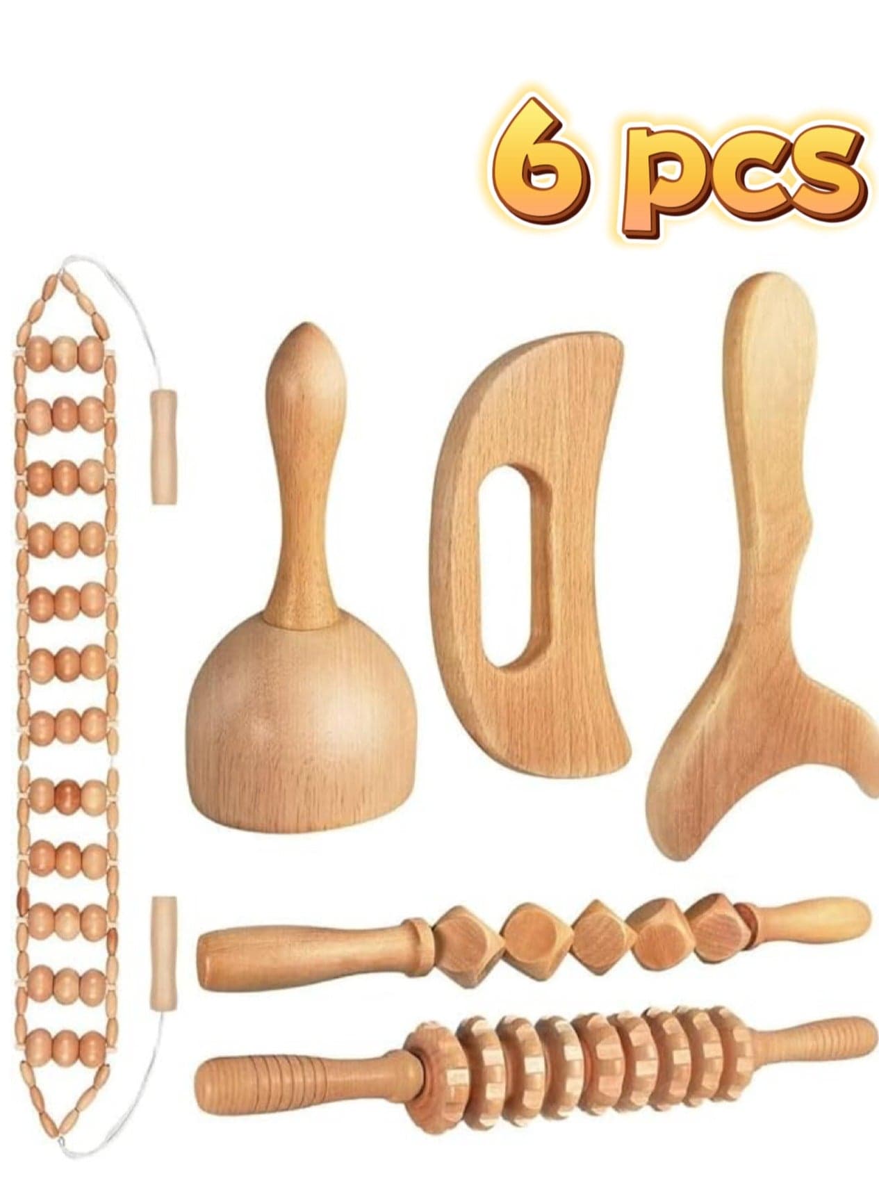 6 in 1 Wood Therapy Massage Tools Massager Wooden Massager for Body Shaping Massage Tool Set Wood Therapy Tools for Relieving Muscle Pain Body Sculpting Tools Gua Sha