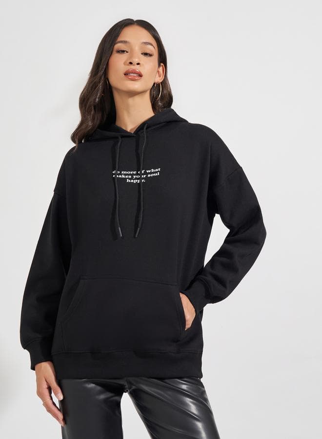 Oversized Fit Longline Slogan Hoodie