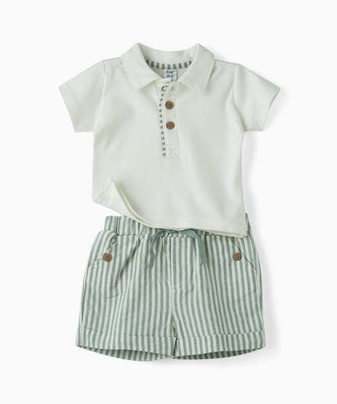 NEWBORN BOY SHORTS-SET (STRIPES) AND SOLID POLO OUTFIT SET