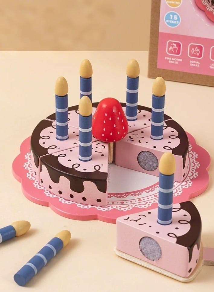 Children's Pretend Play Kitchen Toy Set - Wooden Birthday Cake Cutting Toy, Gift for Babies 18+ Months, Unisex
