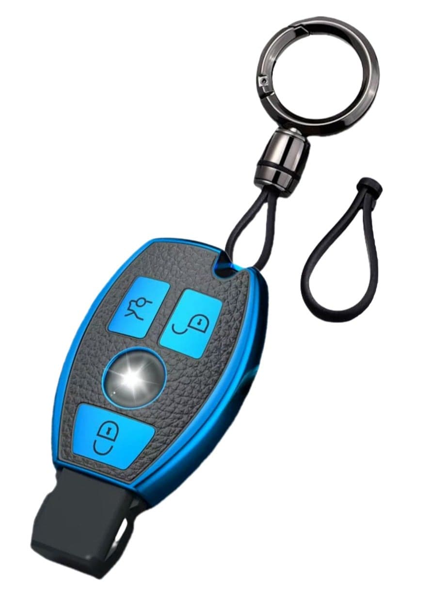 OUYoo For Mercedes Benz Key Fob Cover, Premium Soft TPU Key Case Cover Compatible with Mercedes Benz C E S M CLS CLK G Class Keyless Smart Key Fob, With a key chain.(Blue)