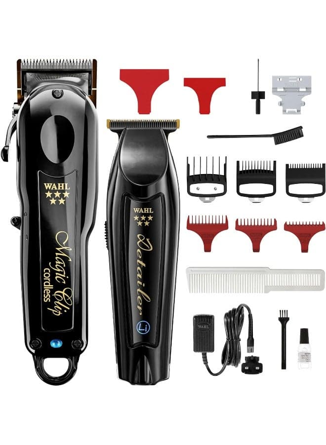 Wahl Professional 5 Star Barber Combo | Cord-Cordless | Magic Clip Black & Detailer Black | 3 Premium Clipper Attachment Combs | 3 Trimmer Attachment Combs | 3 Pin - GCC