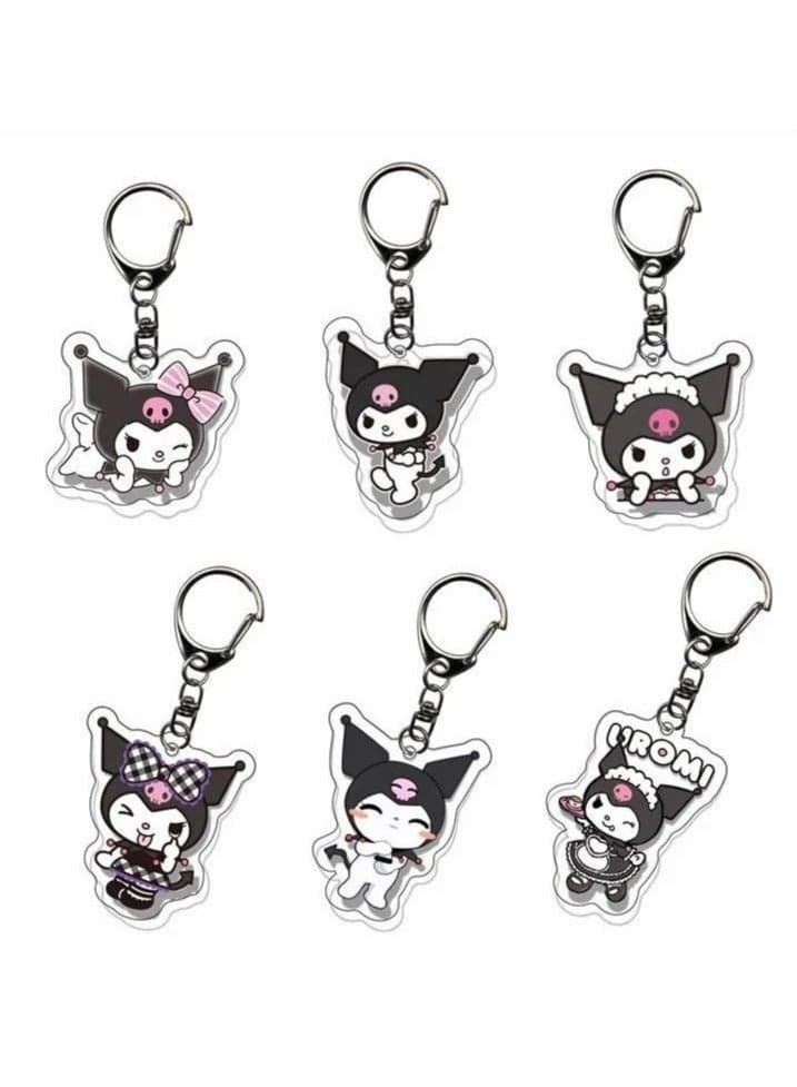 6pcs/set Cute Cartoon Kuromi Keychain Holder Key Chain Car Keyring Mobile Phone Bag Hanging Jewelry Kids Gifts Melody Pendant