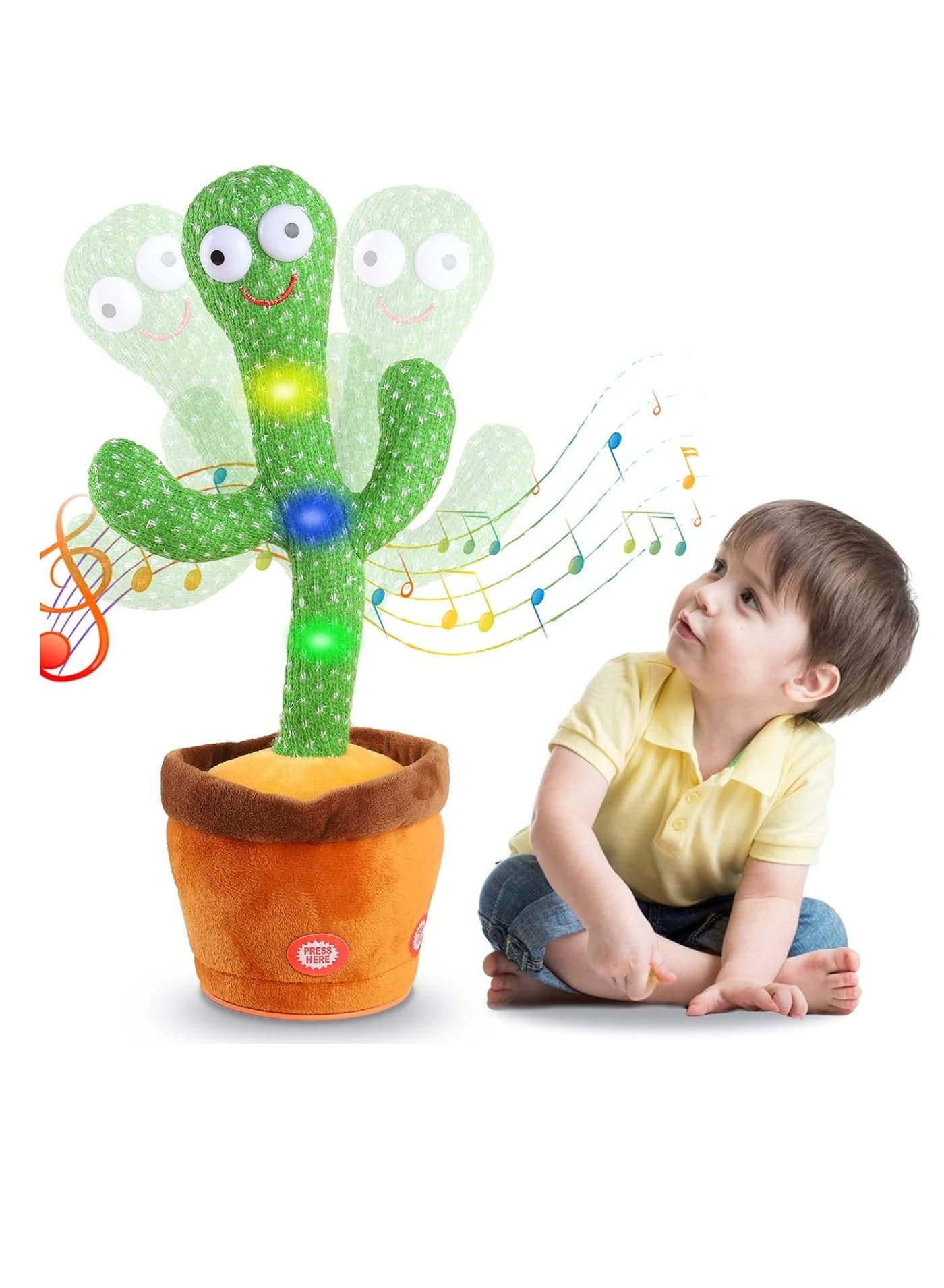 Kids Dancing Talking Cactus Toys for Baby Boys and Girls, Singing Mimicking Recording Repeating What You Say Sunny Cactus Electronic Light Up Plush Smart Toy