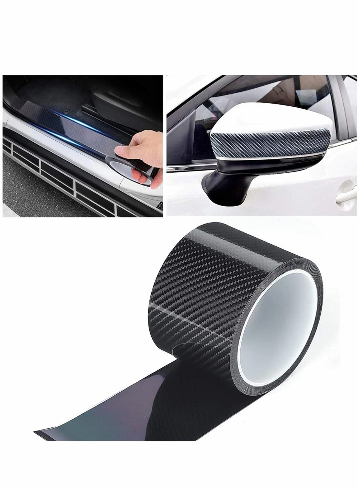Carbon Fiber Sticker, Car Sill Protectors Strips Black Carbon Fiber Protective Film Car Door Edge Guard Anti-scratch Sticker Protect Scratch Protection Device Suitable for Most Cars(7CM*3M) 1 Roll