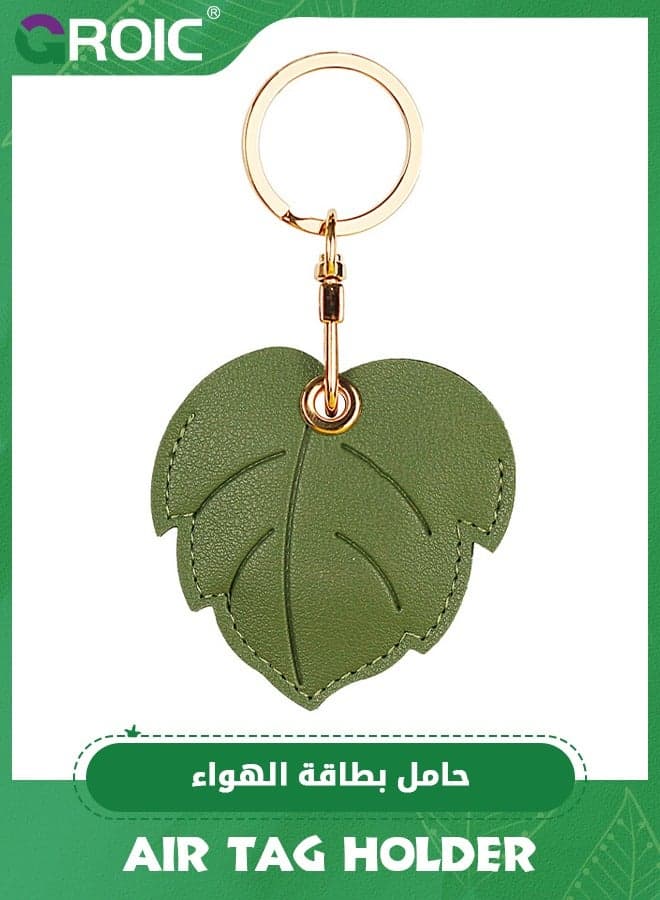 Leaf Leather Apple AirTag Keychain Holder Case, Cute Protective Air Tag Cover with Keychain Ring, Anti-Scratch Finder Case for Wallet Keys