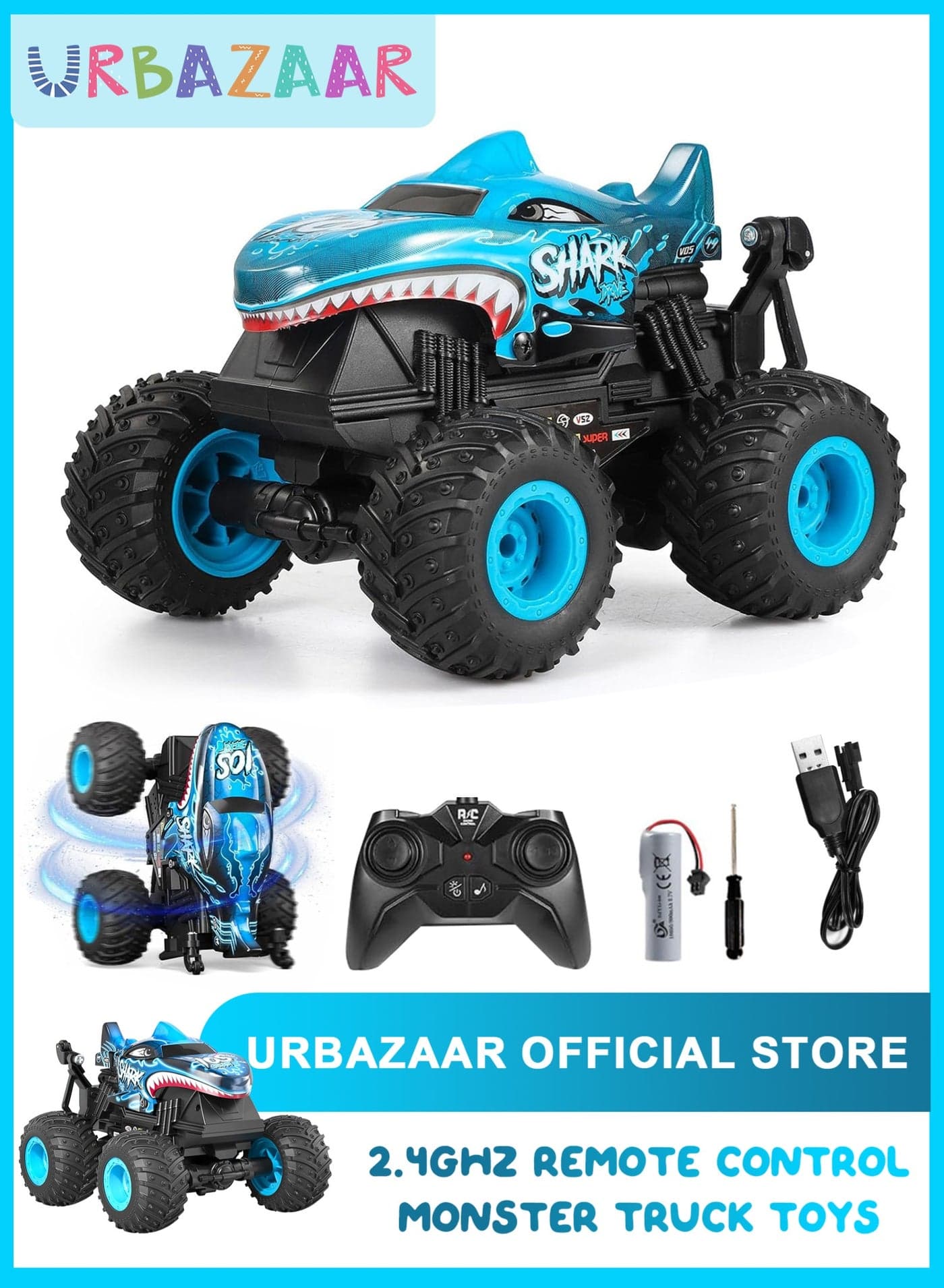Remote Control Monster Car, 2.4GHz All Terrain Remote Control Monster Truck, RC Dinosaur Monster Car, Spray Music RC Monster Truck for Boys 4-7 8-12 and Girls Birthday Gift For Boys and Girls (cyan)
